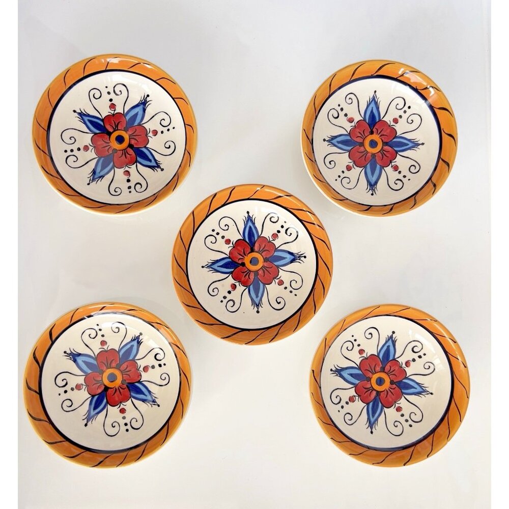 Set 5 Small Tapas Handpainted Dishes Tabletops Gallery Blue Yellow Modena 4"D